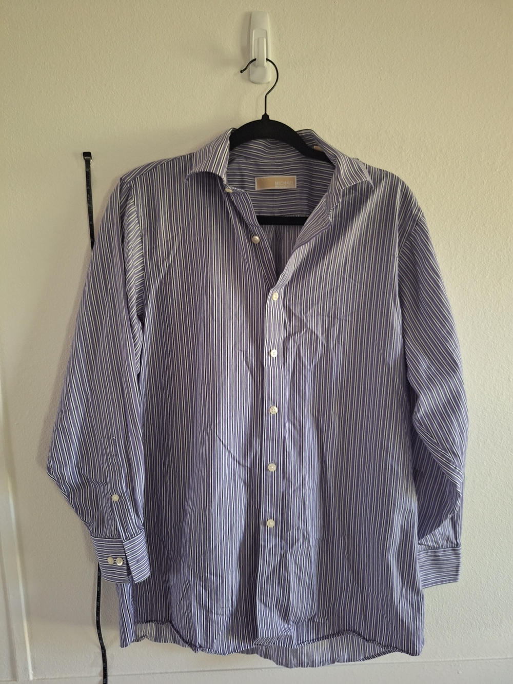 Michael Kors Blue and White Striped Casual Button-Down Shirt